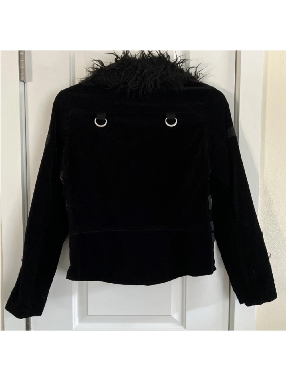 Vintage Tripp NYC Moto Jacket Velvet Faux Fur M Black Bondage Goth Y2K Punk Moto - Picture 5 of 16